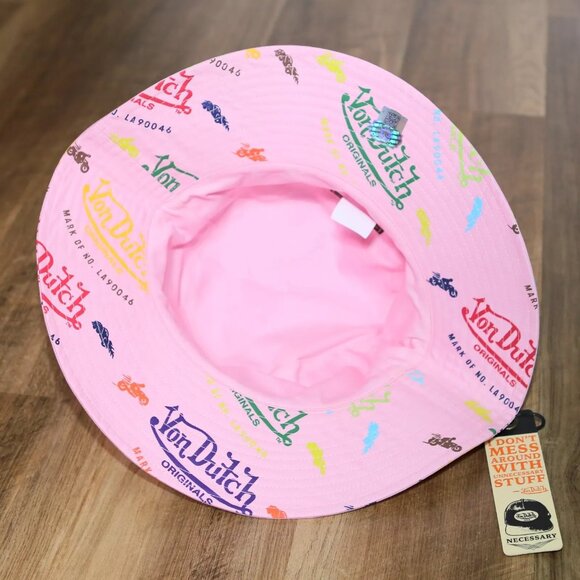 VON DUTCH Pink All Over Logo Print Bucket Hat Unisex Adult One Size NEW NWT - Picture 3 of 5